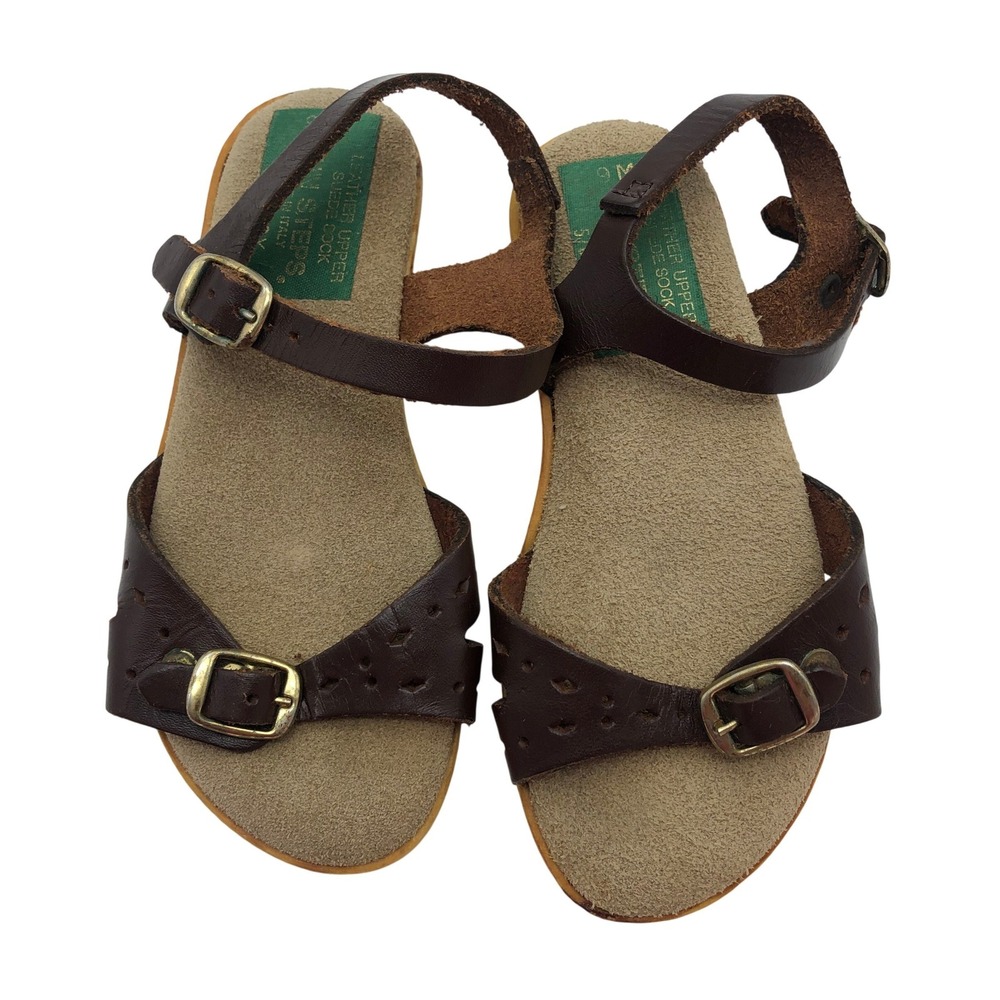 Toddler Girls Size 9 Genuine Leather Sandals Brown‎ Ankle Strap Made In Italy